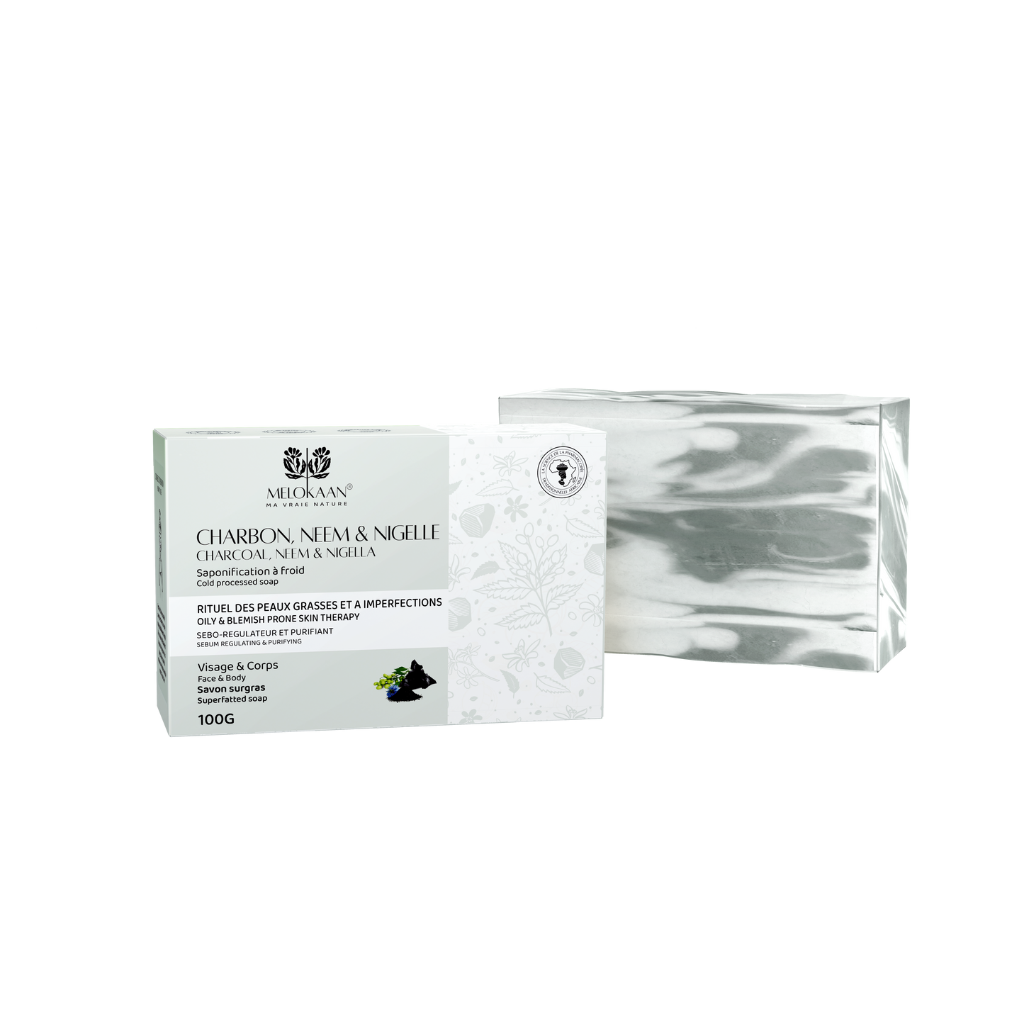SAVON CHARBON NEEM & NIGELLE / CHARCOAL, NEEM & NIGELLA BAR SOAP - 100g